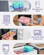 Canfanni 4 Pcs Bento Snack Box Containers, 4 Compartment Divided Stackable Food Storage Containers with Lids, Meal Prep Lunch Container with Sauce Cups