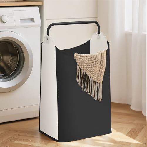 STORAGE MANIAC Large Laundry Hamper with Sturdy Metal Handle, Collapsible Laundry Basket, Freestanding Waterproof Clothes Hamper for Laundry Room, Bedroom, Dorm, Towels, Toys, Black & White - color: Black & White, size: 1 Pack