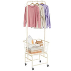 Rolling Laundry Cart with Wheels, Laundry Hamper Basket Organizer with Clothes Hanging Rack, Wire Storage Cloth Shelf Butler, Cream - color: Cream