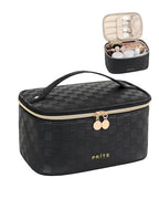 Prite Makeup Bag, Large Capacity Portable Travel Cosmetic Bag, Waterproof Makeup Organizer for Women with Handle and Divider (001 Checkered Black) - color: 001 Checkered Black