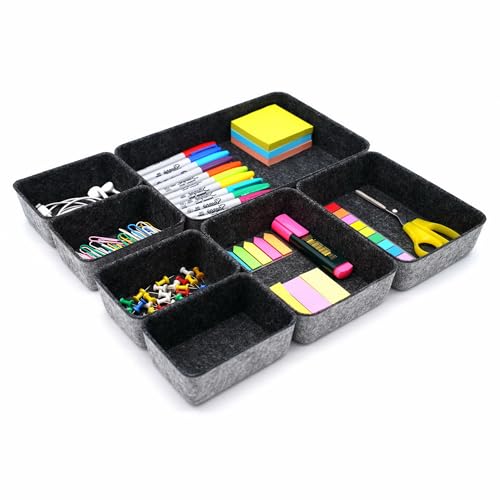Welaxy Drawer organizers tray felt storage bin office Shallow Small Desk box Draw dividers stylish interior room decor 7-piece (Charcoal) - color: Charcoal