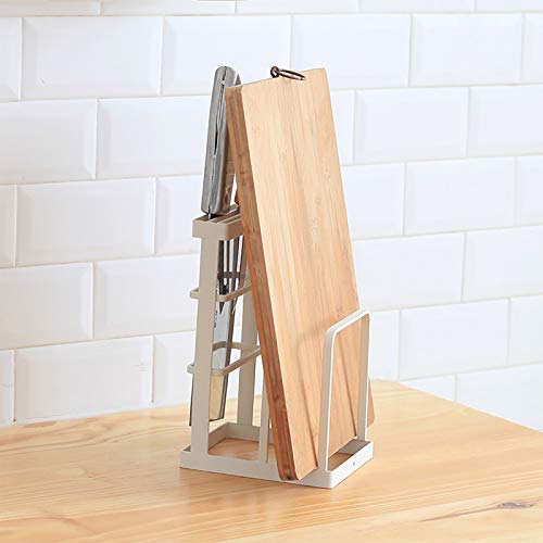 VANRA Metal Knife Block Without Knives, Multifunctional Knife Holder with 2 Layers Cutting Board Rack Dish Rack, Kitchen Storage Organizer,White - color: White, size: 4.7"L X 5.5"W X 8.5"H - Without Draining Tray