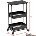 Simple Houseware 2-Tier Rolling Utility Cart with Lockable Wheels and Wood Top, Metal Storage Organizer Trolley for Kitchen, Bathroom, Office, Craft Room, Black - color: Black