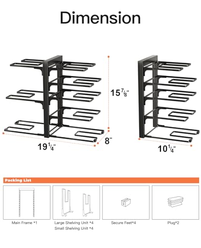 ORDORA Pots and Pans Organizer Rack for Cabinet, 15.83" Height 8-Tier Heavy Duty 120LBS Pot Pan Organizer under Cabinet Adjustable for Dutch Oven, Cast-iron Pan, Heavy Skillets Griddles, Shallow Pot - size: M-15.83"H-HeavyDuty