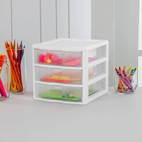 Sterilite Clearview Plastic Multipurpose Small 3 Drawer Desktop Storage Organization Unit for Home, Classrooms, or Office Spaces, White, 6 Pack - size: 6 Pack