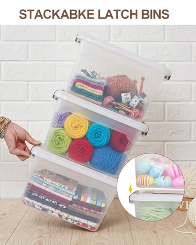 Citylife 4 Packs 6 QT Storage Bins with Lids Clear Plastic Bins with Grey Handle Stackable Storage Containers for Organizing - size: 6.0QT, style: 4 PACK