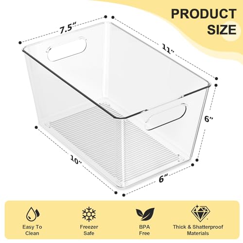 4 Pack Clear Plastic Storage Bins, Pantry Organization and Storage Bins for Kitchen-Fridge Organizer, Pantry Storage Containers, Cabinet Organizers - size: 4 Large & 0 Small