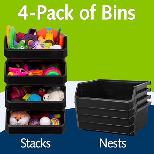 ReadySpace Extra Large Plastic Storage Bins, Stackable Organizer Containers for Closet Pantry Shelf Garage and Office Organization, Black, 4 Pack - color: Black, size: Extra Large, 4-Pack