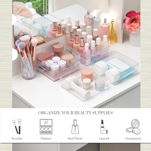 STORi SimpleSort 6-Piece Stackable Clear Drawer Organizer Set | 6" x 6" x 2" Square Trays | Small Makeup Vanity Storage Bins and Office Desk Drawer Dividers | Made in USA - size: 6x6x2"