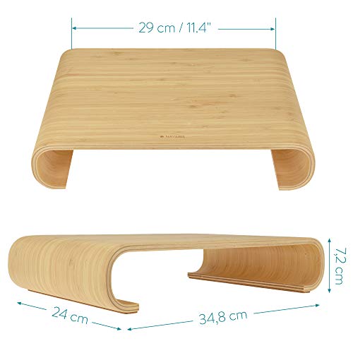 Navaris Wood Monitor Stand Riser - Computer Desk Organizer Desktop Dock Wooden Mount Display for PC TV Screen Notebook Laptop - Bamboo - style: bamboo wood light brown