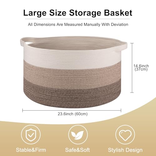 OIAHOMY 105L Blanket Basket for Living Room, Large Basket 23.6" x 23.6" x 14.6" with Handle, Laundry Hamper for Blankets, Pillows, Toy Storage for Kids, Dogs - Gradient Brown - color: Gradient Brown, size: 23.6" x 23.6" x 14.6"
