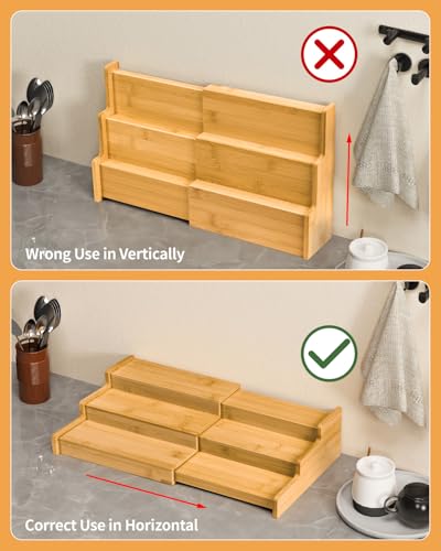 VenDotbi Spice Rack, 3-Tier Expandable Bamboo Spice Rack Organizer for Cabinet, Kitchen, Pantry and Cupboard Storage Organizer(2pack) - color: Bamboo set 2