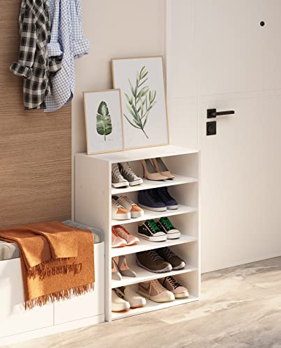 HAIOOU 5 Tier White Shoe Rack, 24 Inches Stackable Wooden Shoe Shelf Organizer Free Standing Shoe Storage Stand with One Movable Storage Shelf for 10-15 Pairs, Perfect for Entryway, Hallway, Closet - color: Modern White