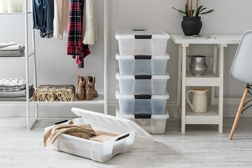 IRIS USA 27 Qt Stackable Plastic Storage Bins with Lids, 6 Pack - BPA-Free, Made in USA - Discreet Organizing Solution, Latches, Durable Nestable Containers, Secure Pull Handle - Pearl - size: 27 Qt, style: 6 Pack