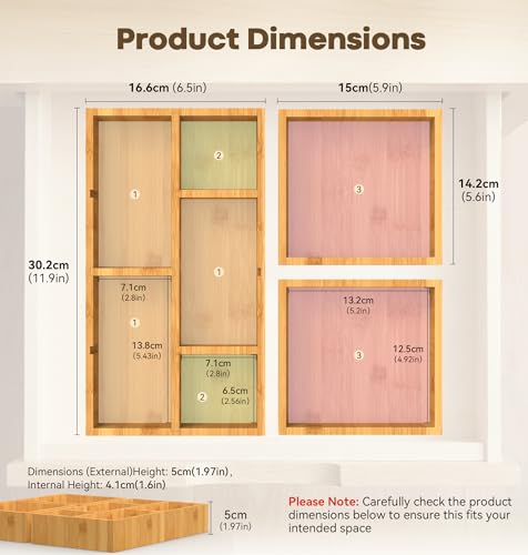 KOCWELL Bamboo Desk Drawer Organizer with Removable Dividers,Multi-Use Office Drawer Organizer Tray,Junk Drawer Organizers for Office,School,Kitchen,Makeup Supply（Original） - color: Original