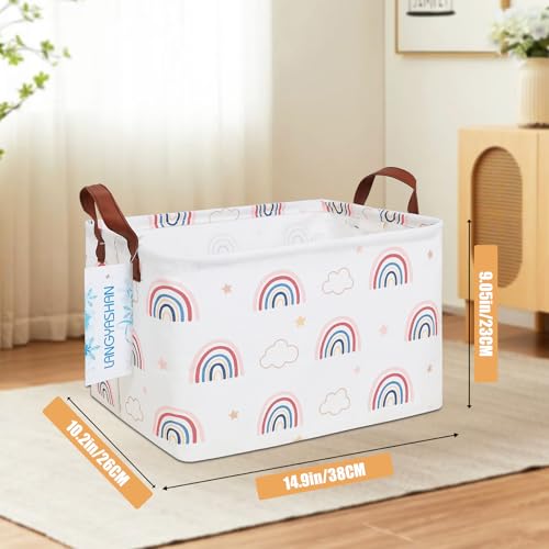LANGYASHAN Rectangular Storage Bin Collapse Canvas Fabric Cartoon Storage Basket with Handles for Organizing Home Kitchen Boys and Girls Toys Office Closet Shelf Baskets(Rec Cloud Rainbow) - color: Rec Cloud Rainbow