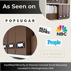 BLU MONACO | Cardboard Magazine File Holder Set of 6 | Vertical Magazine File Holder with Leather Label Slots | Standing File Holder and Cardboard Bins for Shelves Desk Office - color: Brown