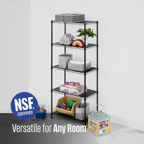 SafeRacks - NSF Certified Storage Shelves, Zinc, Heavy Duty Steel Wire Unit with Adjustable Feet, Garage or Bakers Rack, Kitchen, Pantry Shelf - (24"x14"x60" 5-Tier) (Black) - color: Black, size: 14"x24"x60" 5-Tier