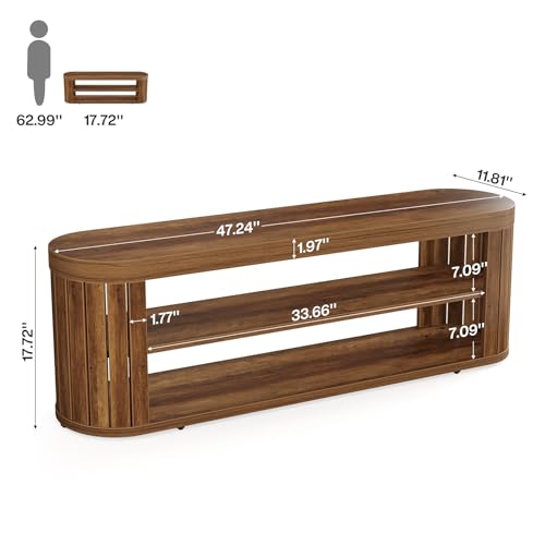 Tribesigns 47.2" Wooden Entryway Bench with 2-Tier Shoe Storage, Farmhouse Dining Bench with Adjustable Foot Pads, End of Bed Stool for Bedroom, Hallway, Living Room, Dining Room, Rustic Brown - color: Brown