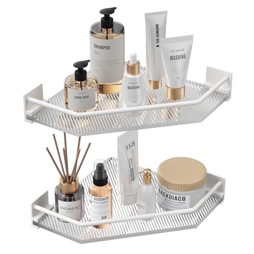 Acrylic Corner Bathroom Counter Organizer - 2 Tier Countertop Storage Shelves for Dresser, Kitchen, Laundry, Dorm Room (White) - color: White, size: Right Angle Corner