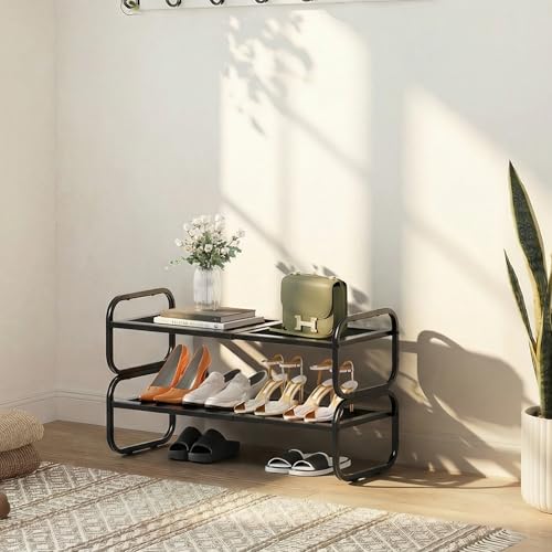 Hardware and Spare Parts Shoe Rack - Expandable Shoe Organizer for Closet, Adjustable Metal Shoe Shelf Storage, Stackable Long Shoe Stand Holder for Garage, Entryway