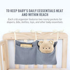 Cinaci 2pcs Cotton Pram Stroller Caddy Baby Crib Hanging Organizers Storage Pockets Nappy Diaper Bags Bedside Pockets for Milk Bottle/Soothing Toys/Wipes (Gray+Purple Set) - color: Gray+Purple Set