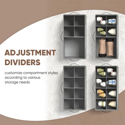OIAHOMY 2 Pack Shoe Organizer for Closet, Foldable Shoe Storage Bins with Adjustable Dividers, Stackable Oxford Cloth Sneaker Boxes for Entryway Bedroom, Fits Up to 16 Pairs, Grey - color: Grey, size: 2 Pack