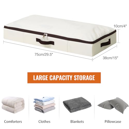 AMJ 3 Pack 4inch Underbed Storage Bins, Under Bed Storage Containers with Zippers for Blanket, Pillows, Comforters & Quilts, Beige - color: Beige, 3PCS