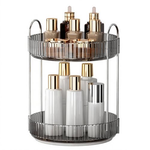 YCIA&DONE 360 Rotating Makeup Organizer and Storage for Vanity Countertop 2 Tiers, High Capacity Cosmetic Skincare Perfume Organizers for Dresser Bathroom Lazy Susan (Smoky Gray) - color: Smoky Gray, size: 9" (2 Tiers)
