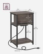 VASAGLE Side Table with Charging Station, 3-Tier End Table with USB Ports and Outlets, Nightstand for Living Room, Bedroom, 11.8 x 13.4 x 22.8 Inches, Plug-in Series, Chestnut Brown and Black - color: Chestnut Brown + Black