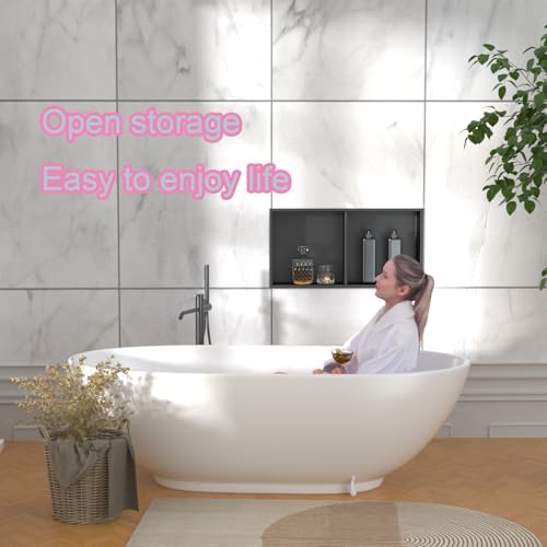 No Tile Needed Shower Niche for Bathroom Storage,Recessed Wall Niche,Double Shelves,Stainless Steel(Black, 24 * 12 in) - color: Black, size: 24 * 12 in