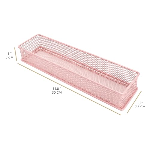 Annova Mesh Stackable Drawer Cabinet and Shelf Organizer Bins Storage Basket School Office Supply Holder Tray- Set of 2 (Light Pink, 3x12x2 Inch) - color: Light Pink, size: 3x12x2 Inch