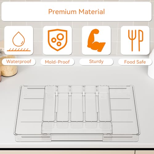 Yieach Large Clear Expandable Silverware Drawer Organizer for Kitchen,BPA FREE Adjustable Utensil Drawer Organizer and Silverware Tray,Plastic Flatware Organizers,Cutlery,Knife,Fork and Spoon Holder - size: L - 12.6 to 21.3