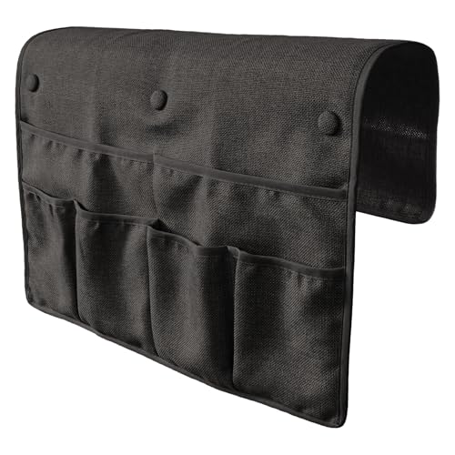No Tuck Armchair Caddy with Matching Pin Fasteners - 19 x 24 Inches - No Tucking, No Slipping - Armrest Organizer for Recliner and Couch (Black) - color: Black