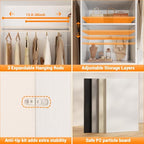Homieasy 96 Inches Closet Organizer System, 8FT Customizable Walk In Closet Organizer with Hanging Rods, 3 Drawers Garment Rack with Leather Handle , 96" L x 16" W x 75" H, Max Load 1000 LBS, White - color: White