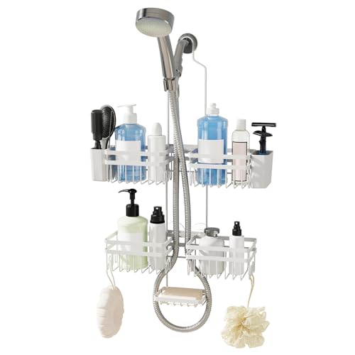 Shower Caddy Hanging for Bathroom Organizers and Storage - 3-Tier Adjustable Anti-Swing Shower Organizer Hanging with Heavy-Duty Suction Cups, Damage-Free Rustproof (White) - color: WHITE, size: width