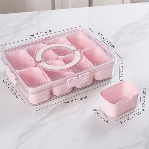 WACOI Divided Snack Serving Tray with Lid and Handle Travel Snackle Charcuterie Container Portable Storage Organizer for Candy, Fruits, Nuts, Snacks, Party, Picnic (1pack, Pink) - color: Pink