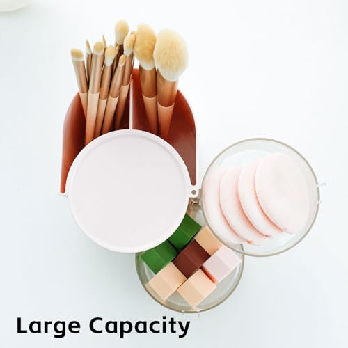 FABROK 2-Layer Clear Hair Accessories Organizer with Hair Brushes Holder, Rotatable Small Jewelry Box for Necklaces、Earring, Desktop Organizer Case for Hair Accessories, Cotton Swab(Pink) - color: Pink, size: 2-Layer