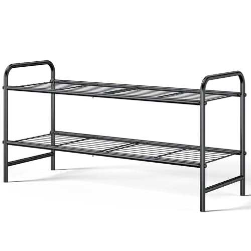 Kitsure Shoe Rack - Stainless Steel Shoe Organizer, Sturdy Shoe Rack for Closet and Front Door Entrance, Free Standing Shoe Shelf, Closet Organizers and Storage, 25.6" Wide - 2 Tier, Black - color: Black, size: 25.6" Wide - 2 Tier