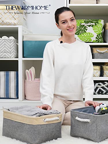 TheWarmHome Storage Bins for Organizing,Sturdy Storage Basket, Decorative Foldable Storage Baskets for Shelves Closet Toy (Gold&Grey Medium - 3 Pack 13.8L×9.8W×6.7H inch) - color: Gold&Grey, size: 3PCS/Medium -13.8Lx9.8Wx6.7H