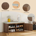 Shoe Cabinet Bench with Cushion,Double Layered Wooden Shoe Bench with Soft Cushion,Shoe Rack for Entryway,Bedroom,Living Room (Walnut Sturdy Entryway Bench) - color: Walnut Sturdy Entryway Bench