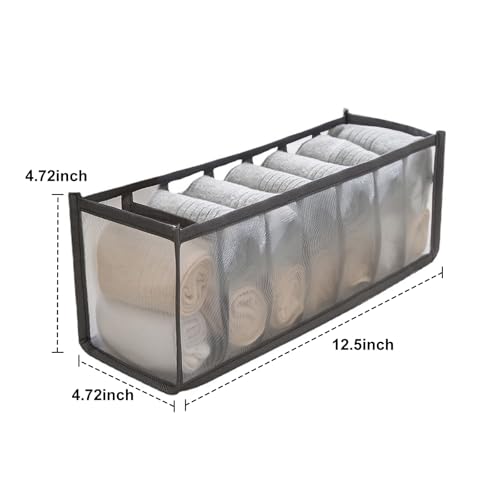 Underwear Storage Organizer, 7-Compartment Foldable Drawer Divider for Home, Closet, and Travel Use, Mesh Fabric Underwear Organizer Box (Grey) - color: 1 Grey