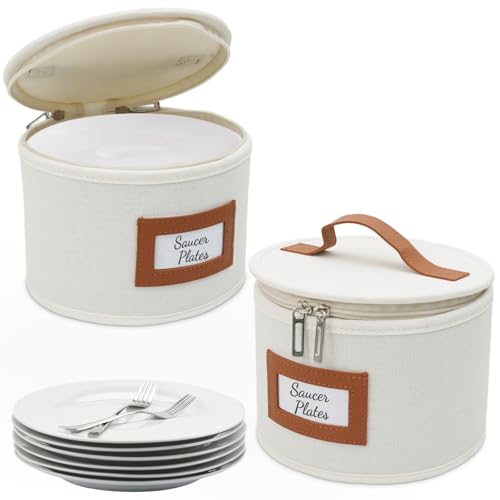 HOMELUX THEORY Saucer Plate Storage Box, 2pc Ivory Hard Shell China Storage Containers Thick Surfaces Lid & 24 Felt Pads, Heavy Duty Moving Box with Handles for Dishes, Dinner Plate, & Dinnerware - color: Ivory, size: 6. Saucer Plate Storage (2pc)