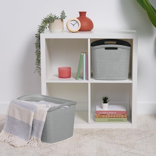 Curver Set of 2 XL 30.5 L Jute Decorative Plastic Organization and Storage Baskets - Perfect Bins for Home Office, Closet Shelves, Kitchen Pantry and All Bedroom Essentials, Grey - color: Grey, size: Extra Large 30.5L