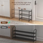 Uneviesyka Expandable Shoe Rack, 3 Tier Shoe Rack for Closet, Stackable Adjustable Standing Metal Shoe Shelf Organizer Storage, Small Shoe Racks for Front Door Entrance、Entryway(Black) - size: 3 Tier