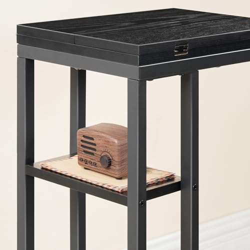 HOOBRO Foldable End Table, C Shaped Side Table with Storage Shelf, Small Snack Table Suitable for Living Room Bedroom Small Spaces, Easy Assembly, Black BK29SF01 - color: Black