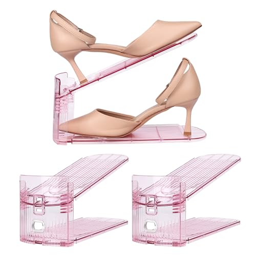 Yes!Fresh Shoe Slot Organizer, Boutique Display Style Shoe Stacker for A Pair of Shoes, Separable Shoe Rack for Closet Organization, 3 Adjustable Narrow Shoe Rack (Pink, 2 Pack) - color: Pink, size: 2 Pack