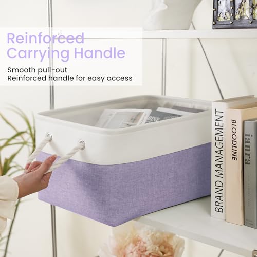 Large Storage Baskets- 15.7x11.8x8.26 inch Storage Bins for Shelves and Closet Organizing, Foldable Fabric Bin for Home Organization Clothes and Laundry (3-Pack, White&Purple) - color: WhitePurple, size: 15.7inX11.8inX8.26in-3P