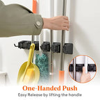 Lifewit Mop and Broom Holder Wall Mount, Anti-Slip Broom Hanger for Cleaning Supplies Organizer, Easy Install Tool Hanging Rack for Closet, Kitchen, Garage, 5 Slot 6 Hooks, Hold 30lbs, Black, 1 Pack - color: Black