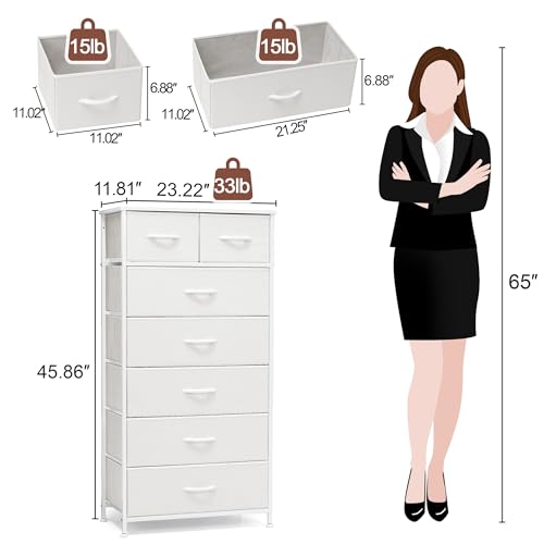 Crestlive Products Vertical Dresser Storage Tower - Sturdy Steel Frame, Wood Top, Easy Pull Fabric Bins, Handles - Organizer Unit for Bedroom, Hallway, Entryway, Closets - 7 Drawers (White) - color: White, style: 7 Drawers